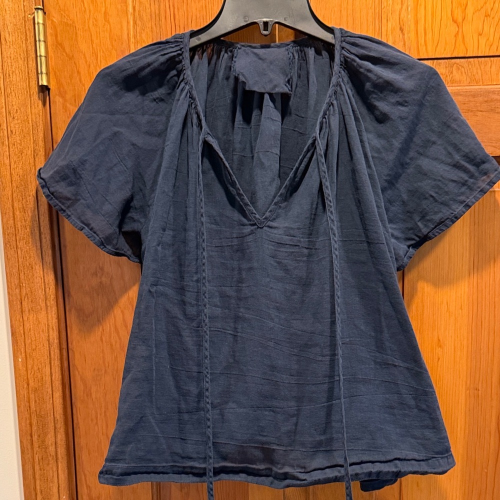 Loup Charmant Navy Blue Open Neck Sammy Blouse